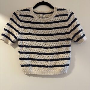 Aerie Navy and Cream Striped Knit Blouse